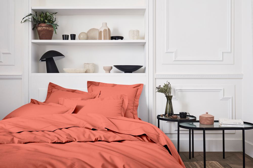Linge de lit - Percale de coton Royal line Corail - Parure de lit - ESSIX