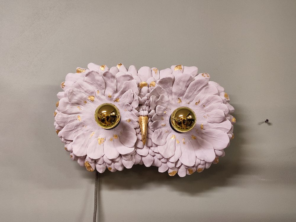 Objets de décoration - APPLIQUE luminaire Hibou en porcelaine et feuilles d'or. - SOPHIE LULINE CÉRAMISTE