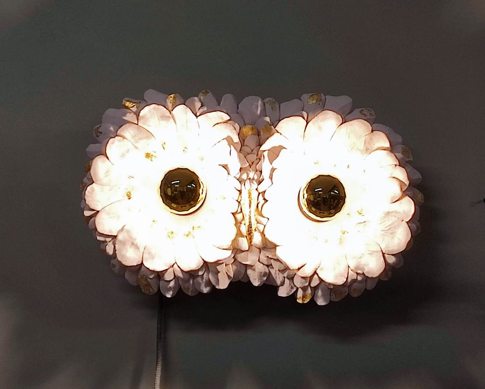 Objets de décoration - APPLIQUE luminaire Hibou en porcelaine et feuilles d'or. - SOPHIE LULINE CÉRAMISTE