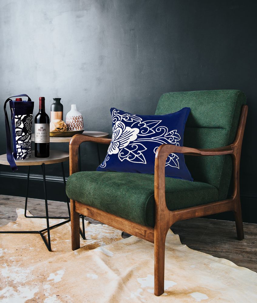 Coussins textile - Housse de coussin Sashiko teintée au pochoir japonais 50 cm - EBISUYA