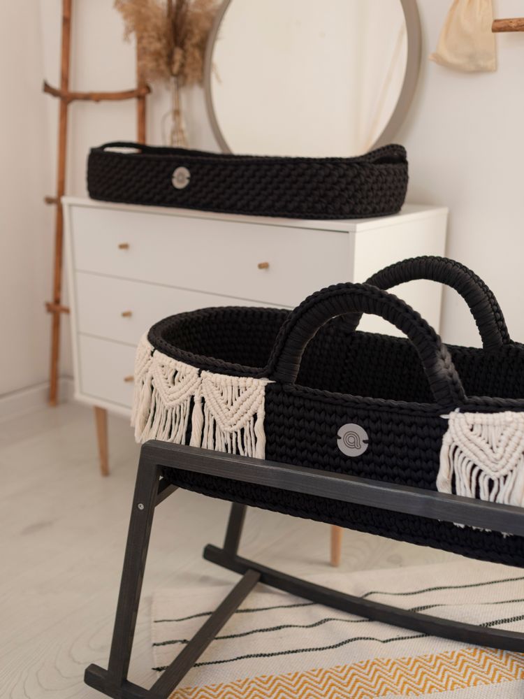 Baby furniture - Moses basket with macrame decor and rocking stand - ANZY HOME