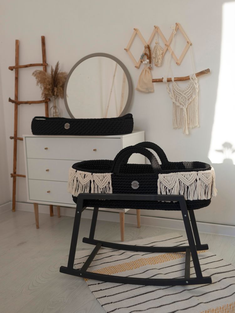 Baby furniture - Moses basket with macrame decor and rocking stand - ANZY HOME
