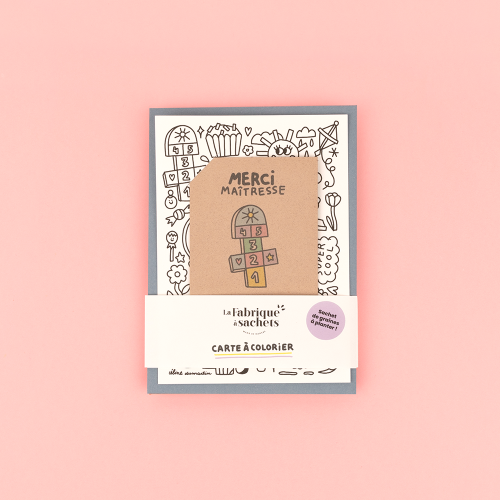 Papeterie - Carte Merci Maitresse à colorier - Graines de Bleuets - LA FABRIQUE À SACHETS