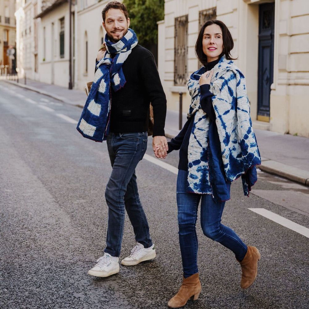 Foulards et écharpes - PLAID ou CHALE INDIGO - CURIOSITY LAB