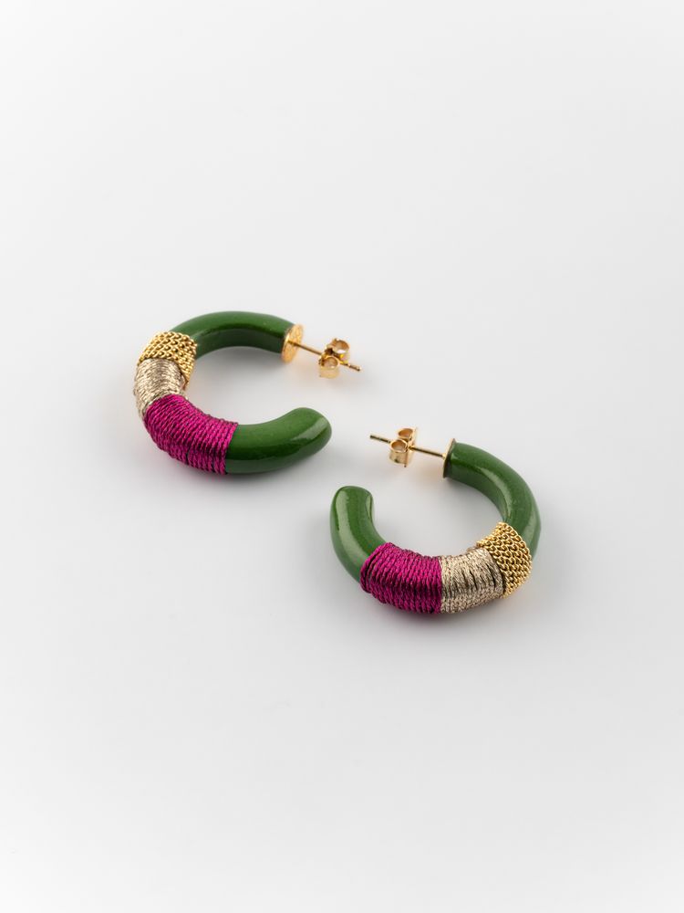 Jewelry - Green, Pink & Gold Chunky earrings - Sawadee - NACH