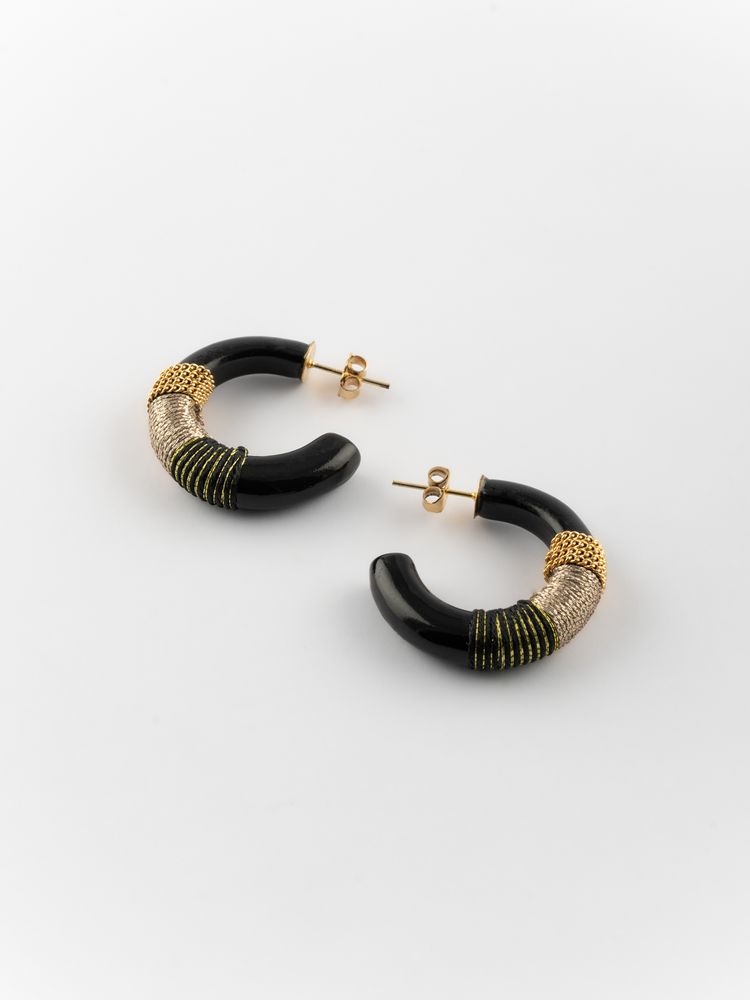 Bijoux - Boucles d'oreilles noir, blanc et or - Sawadee - NACH