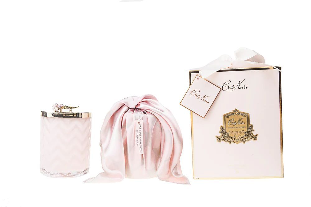 Decorative objects - CÔTE NOIRE - HERRINGBONE CANDLE WITH SCARF - PINK - PINK LID - CHARENTE ROSE - CÔTE NOIRE