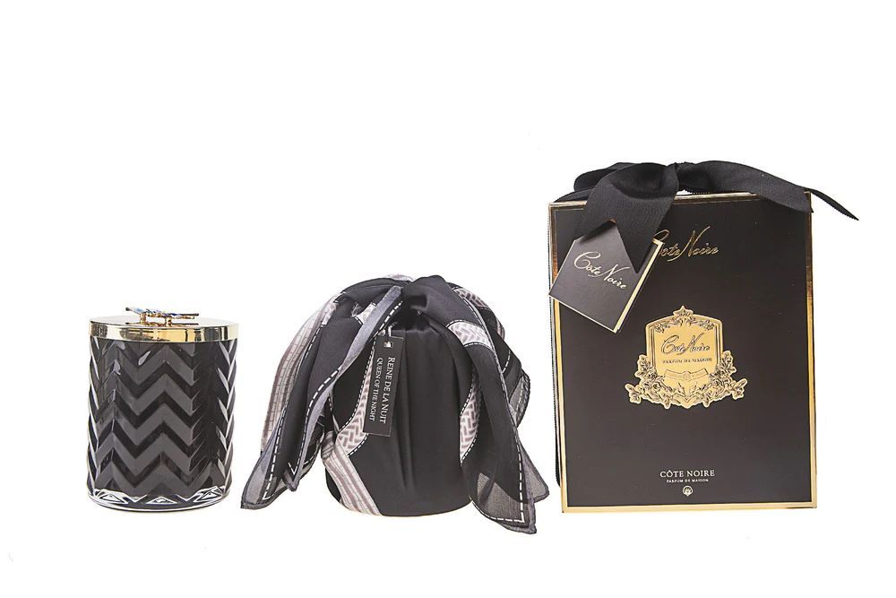 Decorative objects - COTE NOIRE - HERRINGBONE CANDLE WITH SCARF - BLACK & GOLD - RED BEE LID - CÔTE NOIRE