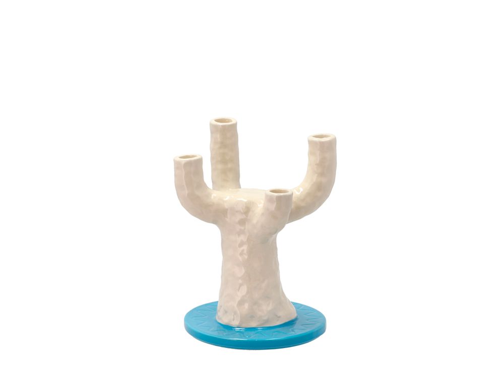 Decorative objects - Styles 4-Prong Candlestick Dia 19.5 x 25 cm Blue/White - VILLA COLLECTION DENMARK