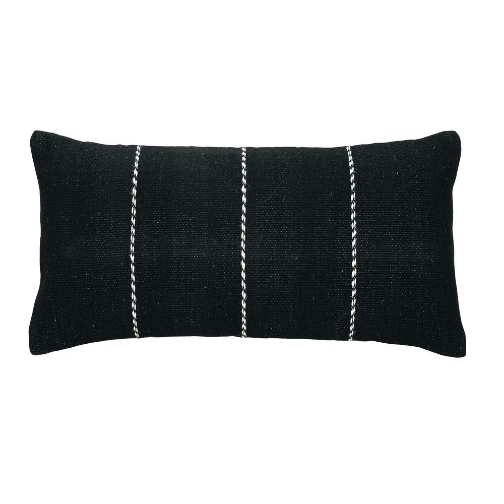 Fabric cushions - Stripe Lumbar Wool Pillow - Black - CASA AMAROSA