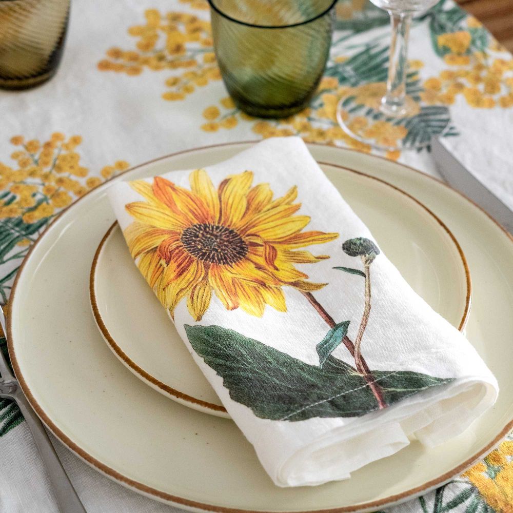 Serviettes - Serviettes en Lin Lavé │ Fleurs jaunes - LINOROOM 100% LINEN TEXTILES
