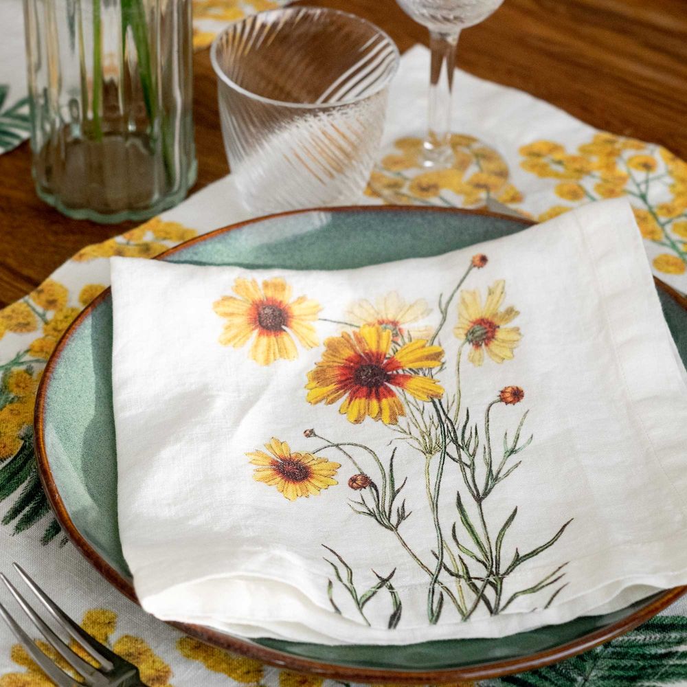 Serviettes - Serviettes en Lin Lavé │ Fleurs jaunes - LINOROOM 100% LINEN TEXTILES