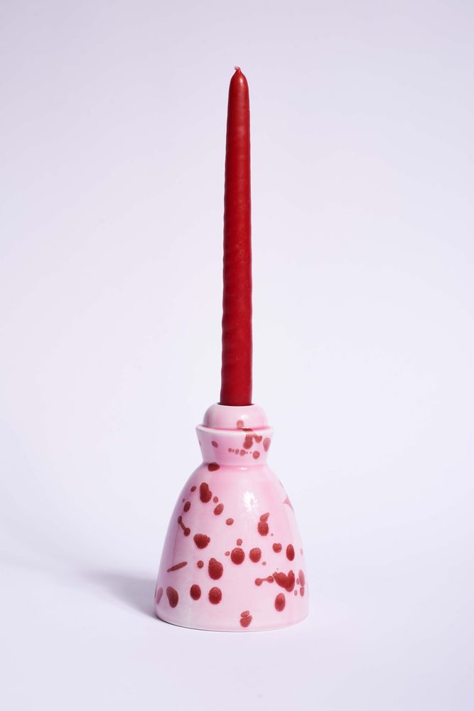 Decorative objects - Fuchsia and Red spotted Ceramic Candlestick - CAROLA FRA I TRULLI