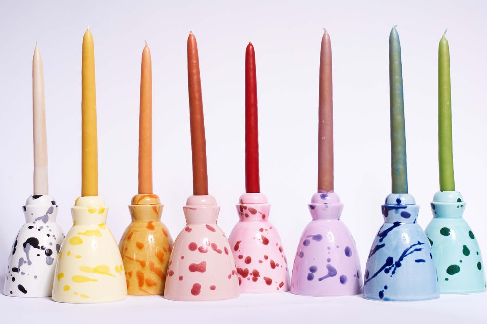 Decorative objects - Fuchsia and Red spotted Ceramic Candlestick - CAROLA FRA I TRULLI