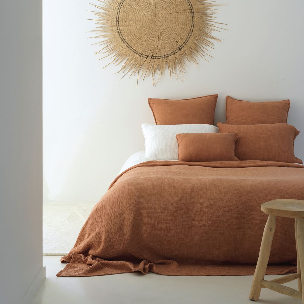 Linge de lit - COUVRE-LIT EN GAZE DE COTON MARSEILLE TERRE CUITE - MAISON D'ÉTÉ
