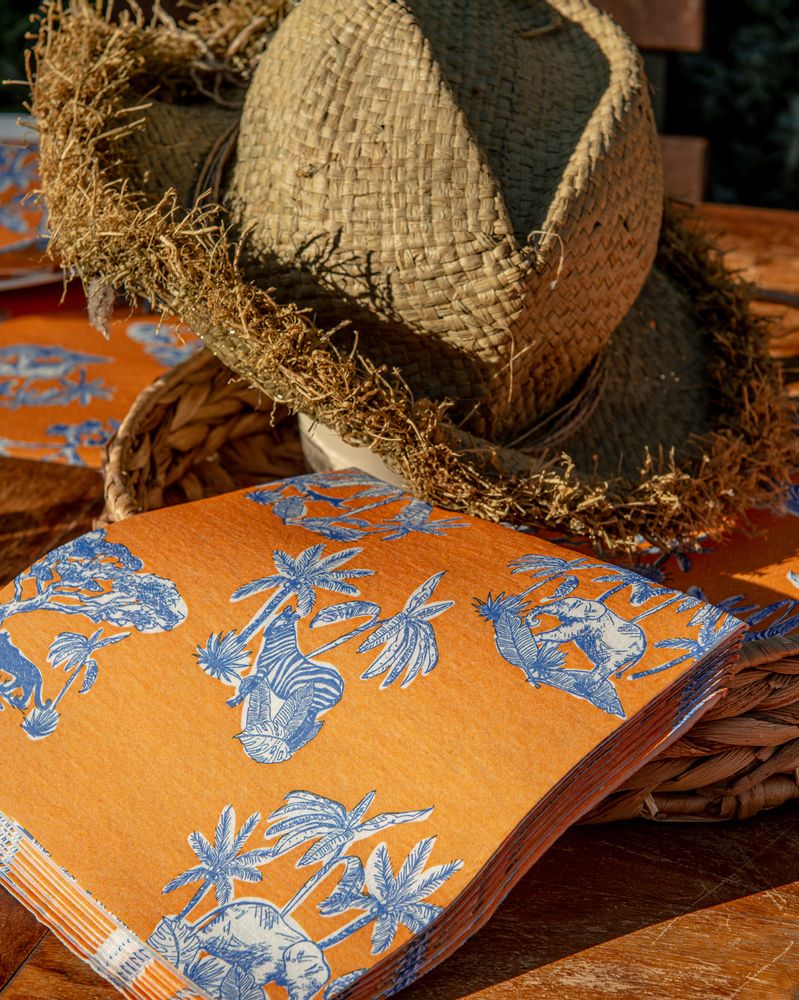 Objets de décoration - Serviette Toile de jouy orange - FRANÇOISE PAVIOT