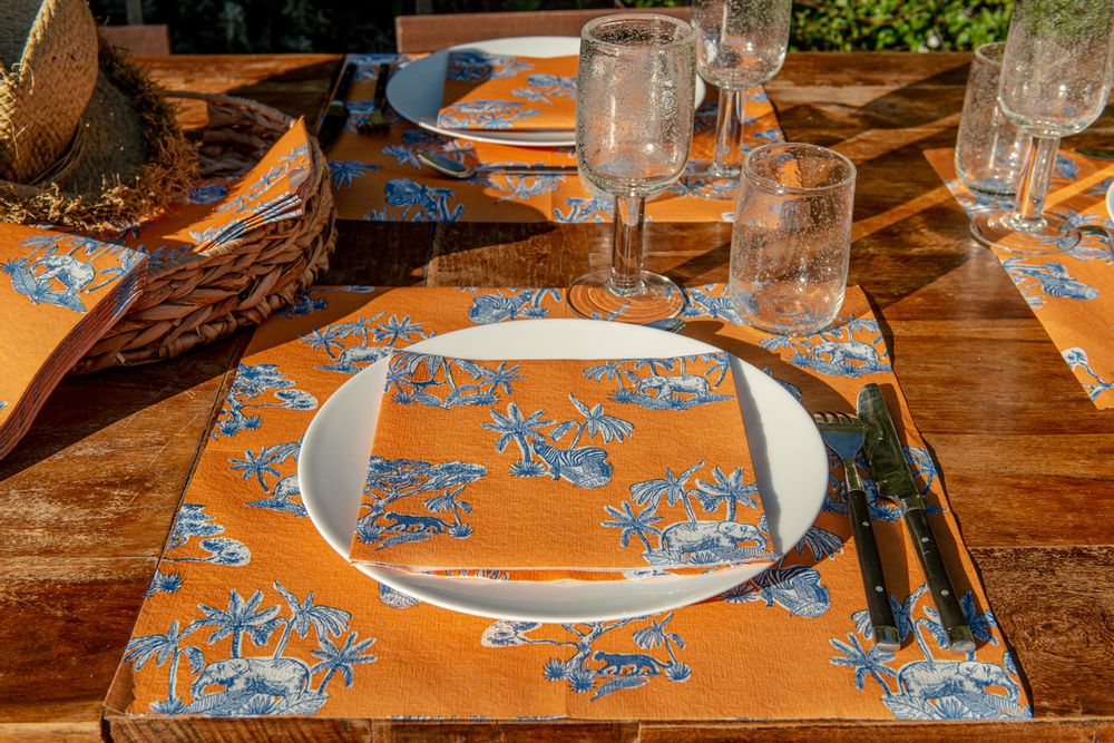 Objets de décoration - Serviette Toile de jouy orange - FRANÇOISE PAVIOT