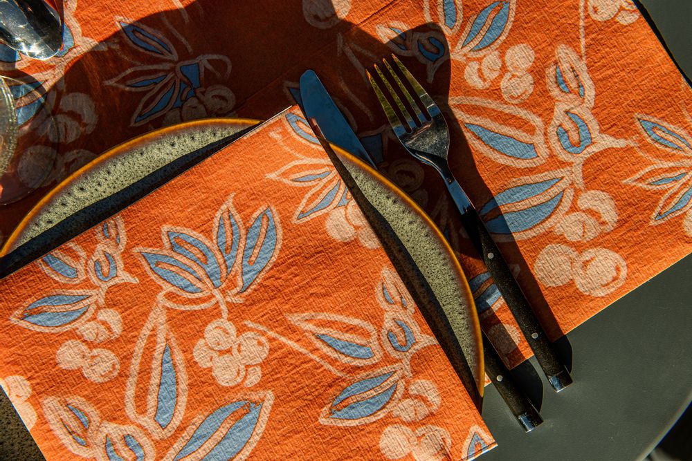 Serviettes - Napkin Arbousier orange - FRANÇOISE PAVIOT