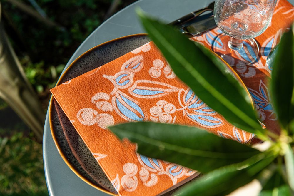 Serviettes - Napkin Arbousier orange - FRANÇOISE PAVIOT