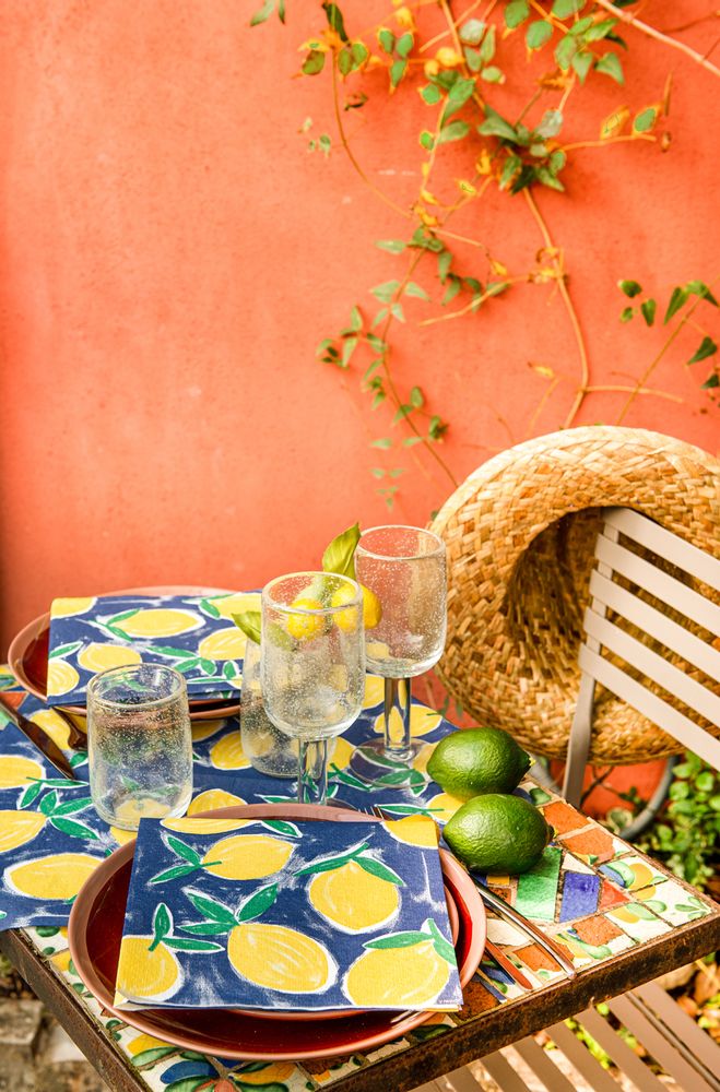 Decorative objects - Napkin  Citrus bleu - FRANÇOISE PAVIOT