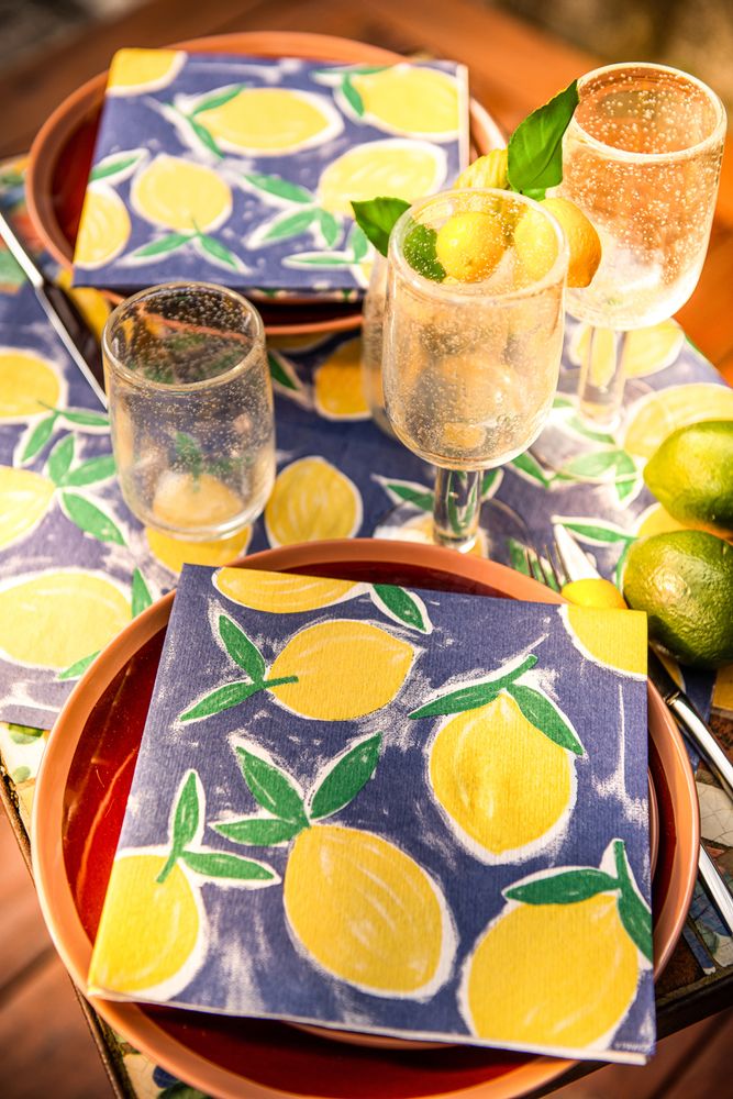 Decorative objects - Napkin  Citrus bleu - FRANÇOISE PAVIOT
