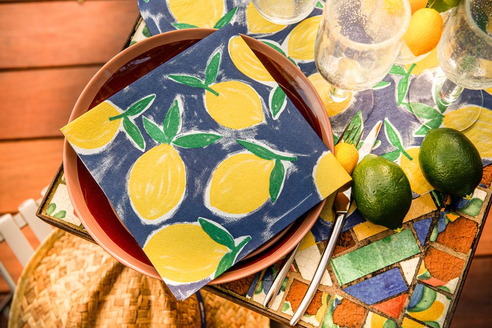 Decorative objects - Napkin  Citrus bleu - FRANÇOISE PAVIOT