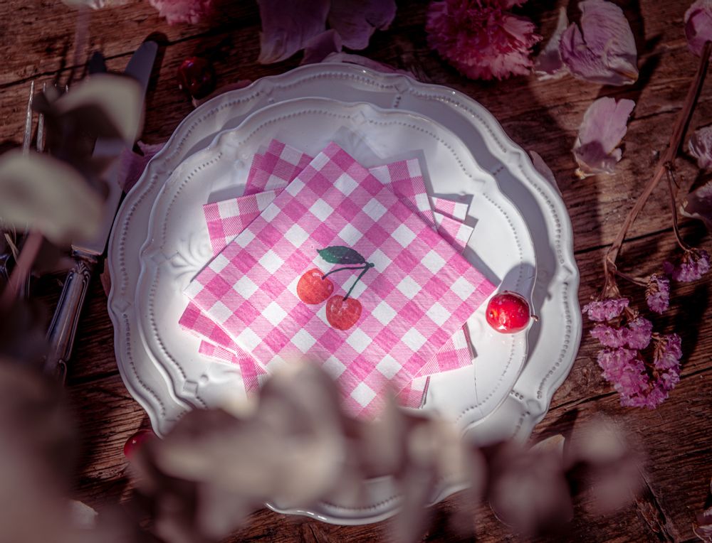 Decorative objects - Napkin Vichy cerise - FRANÇOISE PAVIOT
