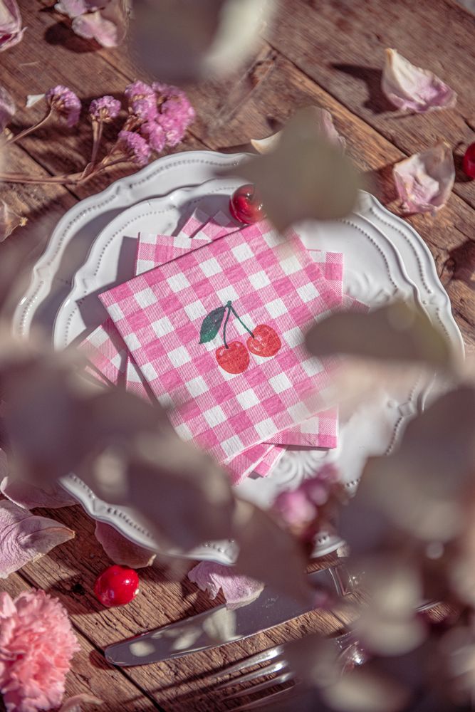 Decorative objects - Napkin Vichy cerise - FRANÇOISE PAVIOT
