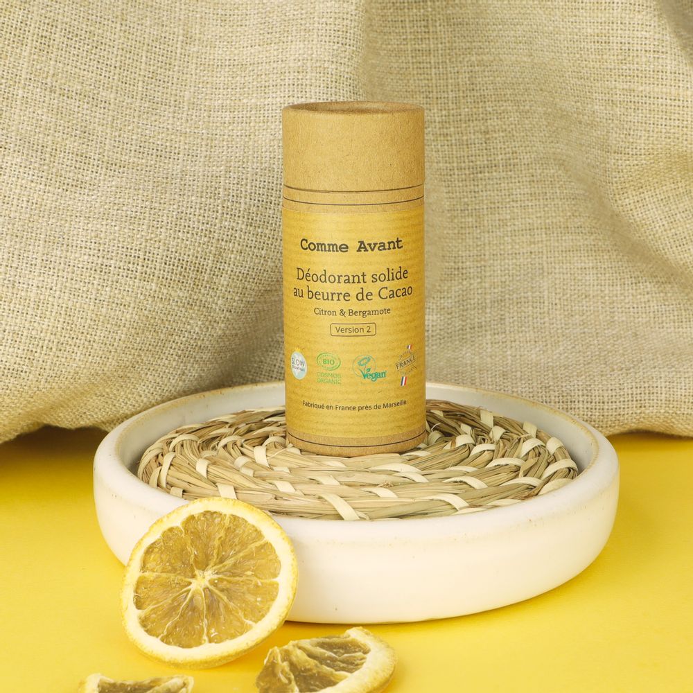 Cosmétiques - Déodorant solide bio au beurre de cacao citron et bergarmote - COMME AVANT