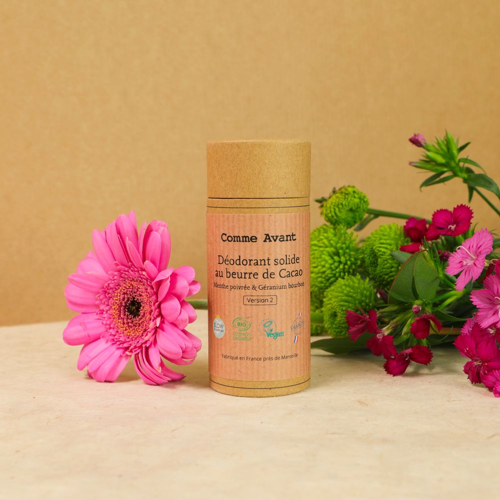 Cosmétiques - Déodorant solide au beurre de cacao géranium et menthe - COMME AVANT