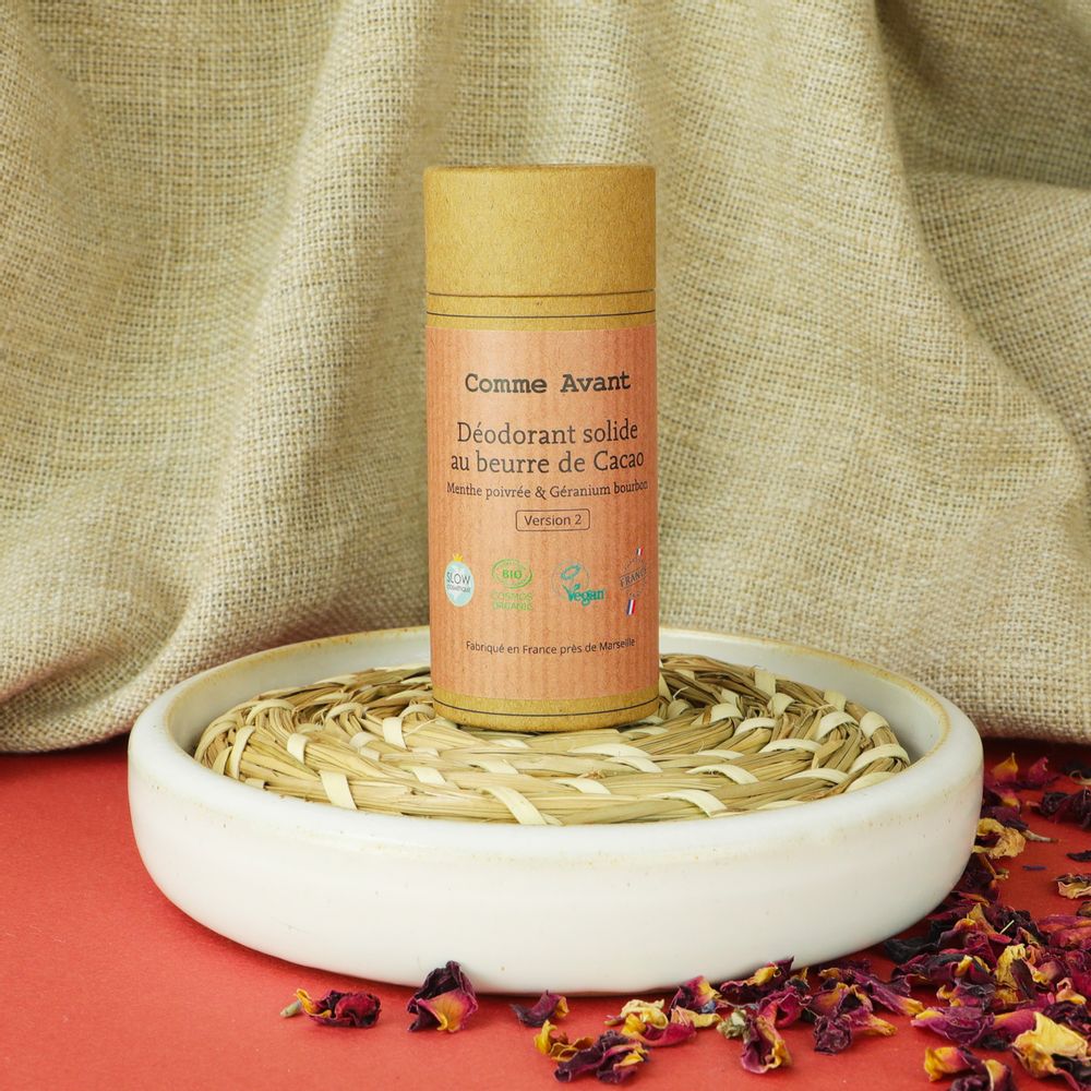 Cosmétiques - Déodorant solide au beurre de cacao géranium et menthe - COMME AVANT
