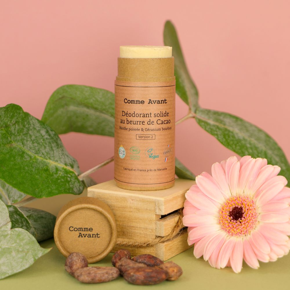 Cosmétiques - Déodorant solide au beurre de cacao géranium et menthe - COMME AVANT