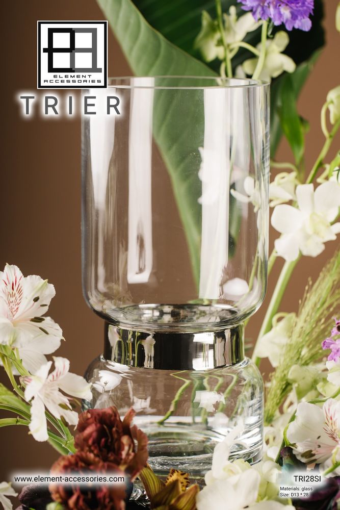 Vases - Vase au design rétro futuriste fabriqué à la perfection, ruban TRIER argent/or en verre transparent - ELEMENT ACCESSORIES