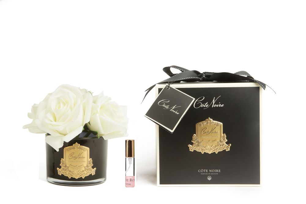 Floral decoration - COTE NOIRE PERFUMED NATURAL TOUCH 5 ROSES - BLACK - IVORY WHITE - CÔTE NOIRE