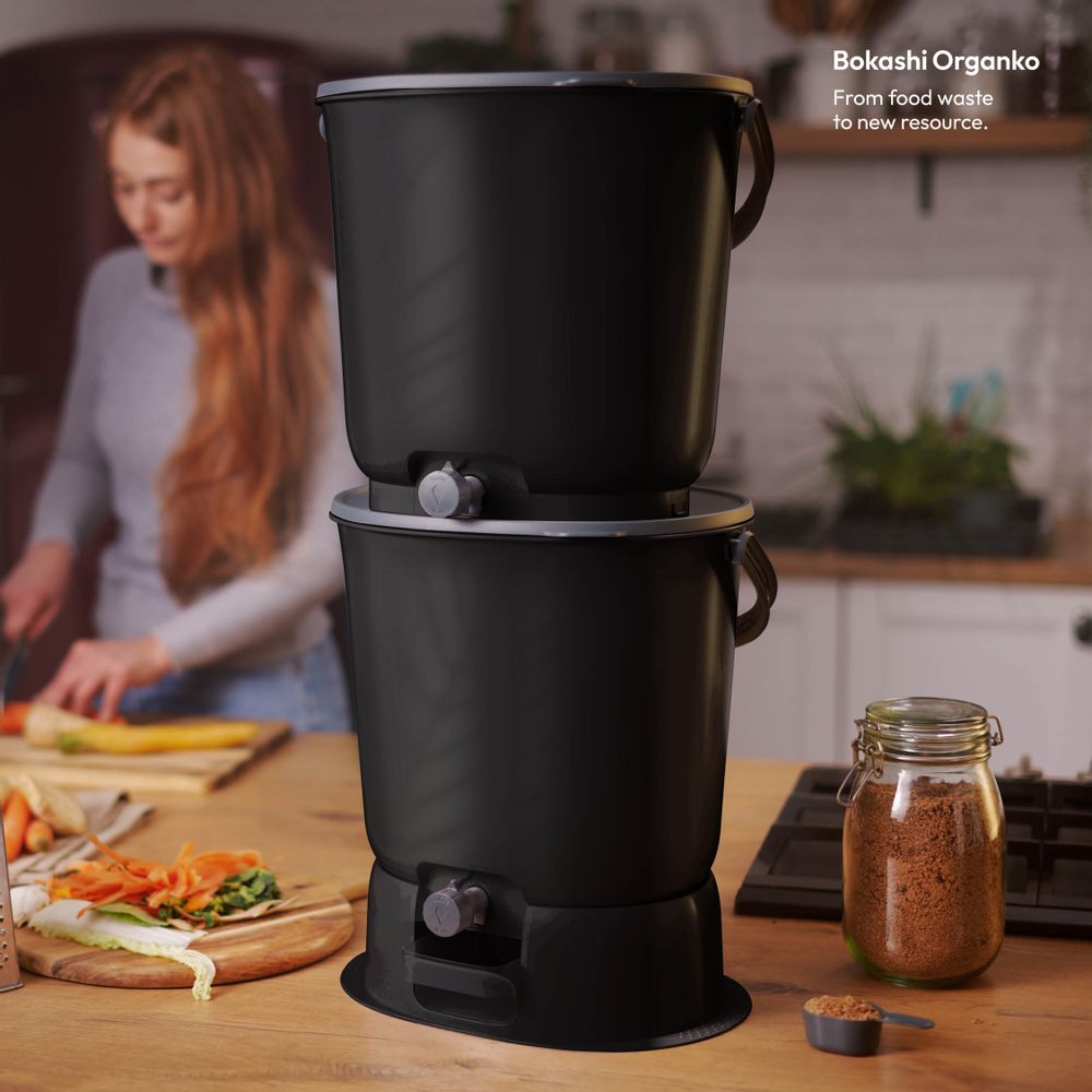 Kitchens furniture - Garden composter- BOKASHI ORGANKO ESSENTIAL SET + BASE (black) - Plastics Recycling Awards Finalist - PLASTIKA SKAZA - EXCEEDING EXPECTATIONS
