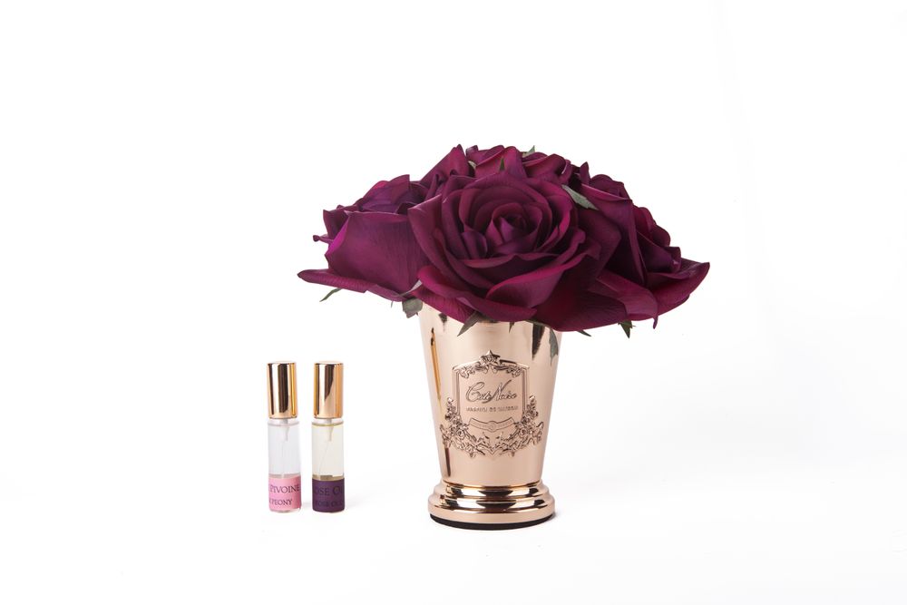 Floral decoration - BLACK COAST - BOUQUET OF SEVEN FRAGRANT ROSES IN A PALE PINK VASE - CÔTE NOIRE