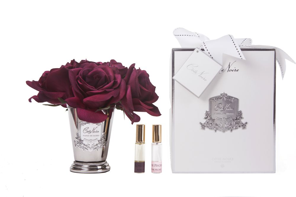 Floral decoration - BLACK COAST - BOUQUET OF SEVEN FRAGRANT ROSES IN A PALE PINK VASE - CÔTE NOIRE