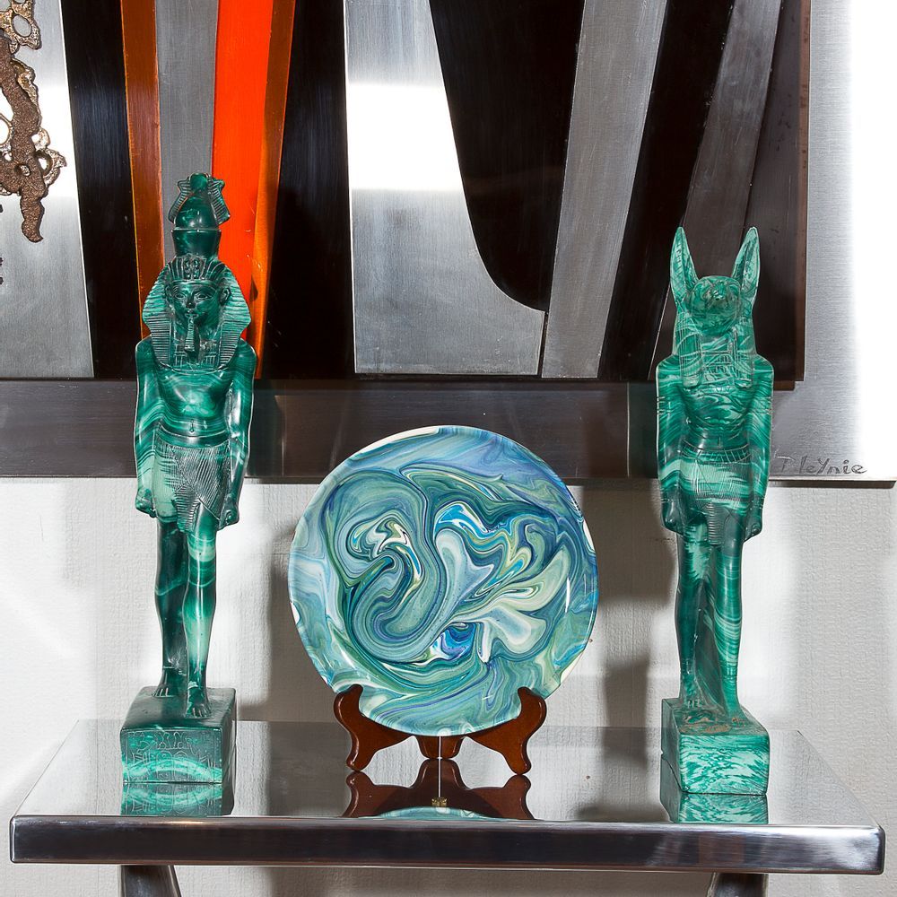 Decorative objects - Turquoise marbled ceramic presentation plate - IOM INES-OLYMPE MERCADAL