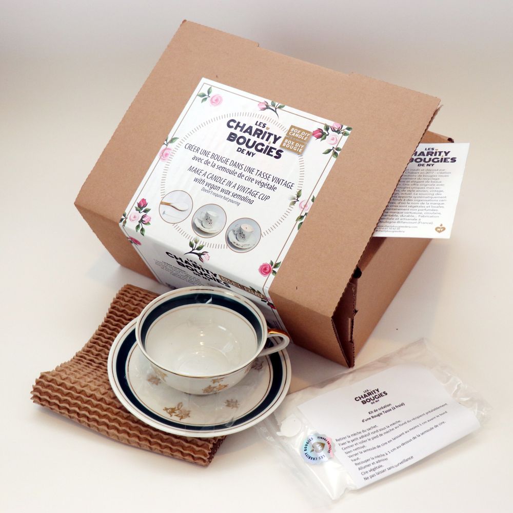 Cadeaux - KITS DIY DE CREATION DE BOUGIES VEGETALES DANS UNE TASSE ANCIENNE - CHARITY BOUGIES DE NY