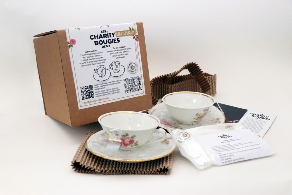 Cadeaux - KITS DIY DE CREATION DE BOUGIES VEGETALES DANS UNE TASSE ANCIENNE - CHARITY BOUGIES DE NY