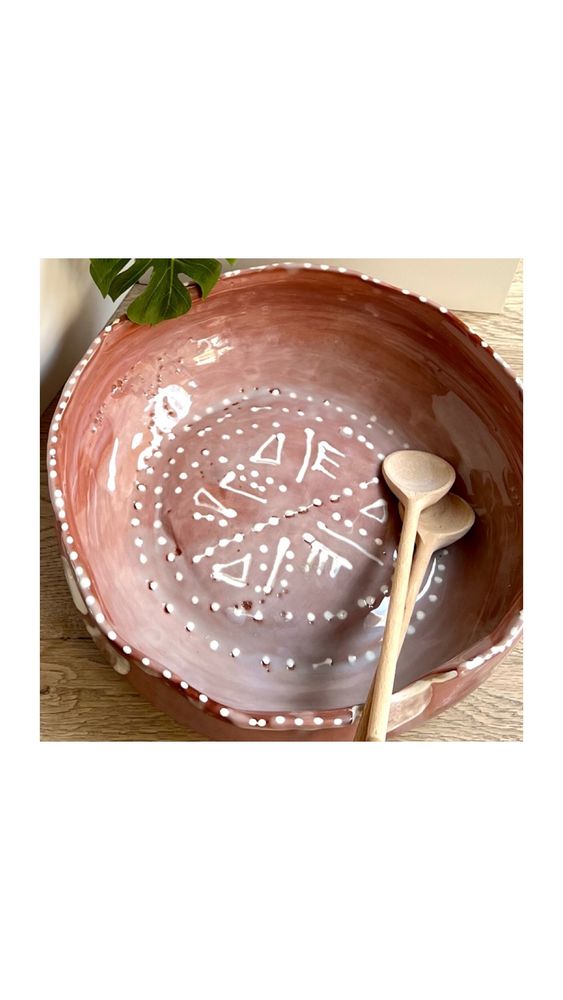 Objets de décoration - Grand bol à dessins blancs ethniques - NOMADIC CLAY DESIGN STUDIO