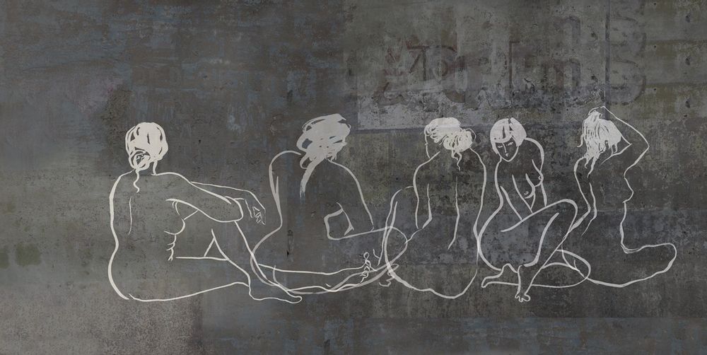 Papiers peints - Papier peint panoramique Nus assis sur béton peint - INCREATION