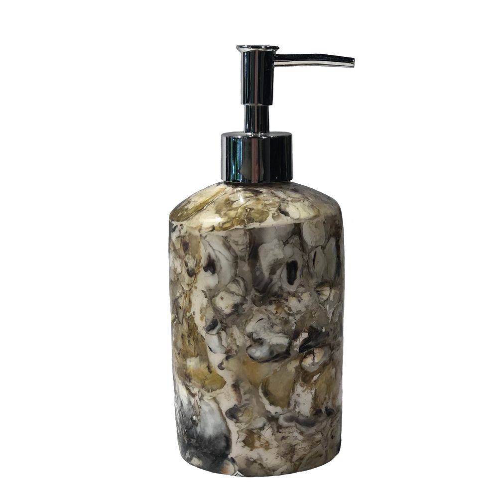 Soap dishes - Oyster Shell Inlay Cylindrical Soap Dispenser - THOMAS & GEORGE FURNITURE, LIGHTING & DECOR