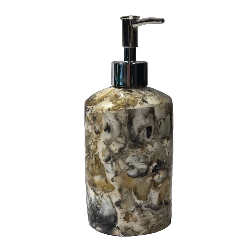 Soap dishes - Oyster Shell Inlay Cylindrical Soap Dispenser - THOMAS & GEORGE FURNITURE, LIGHTING & DECOR