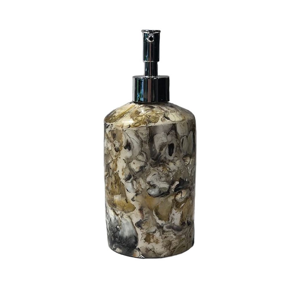 Soap dishes - Oyster Shell Inlay Cylindrical Soap Dispenser - THOMAS & GEORGE FURNITURE, LIGHTING & DECOR