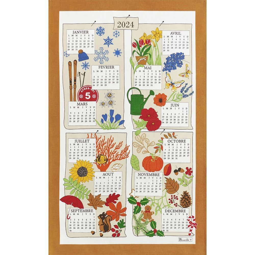 Torchons textile - Torchon Calendrier Les Saisons 2024 - BEAUVILLÉ