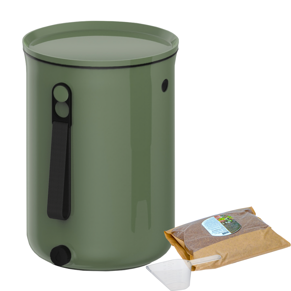 Unique pieces - Kitchen composter - BOKASHI ORGANKO 2 (olive) made from recycled plastics - PLASTIKA SKAZA - EXCEEDING EXPECTATIONS
