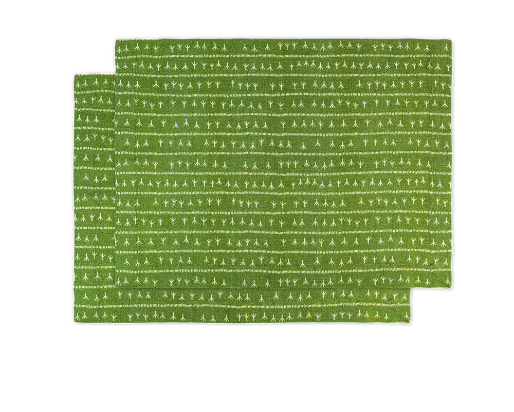 Table linen - Set de table (par 2) 100% lin - encadré 35x50 - Motif ARRASTA PÉ couleur vert ABACATE - SABIÁ DESIGN