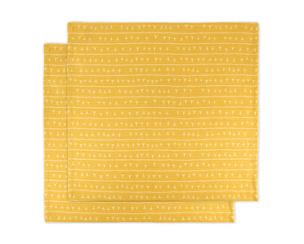 Table linen - Serviette de table (par 2) 100% lin - 45x45cm - Motif ARRASTA PÉ couleur jaune ABACAXI - SABIÁ DESIGN