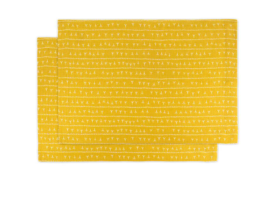 Table linen - Set de table (par 2) 100% lin - encadré 35x50 - Motif ARRASTA PÉ couleur jaune ABACAXI - SABIÁ DESIGN